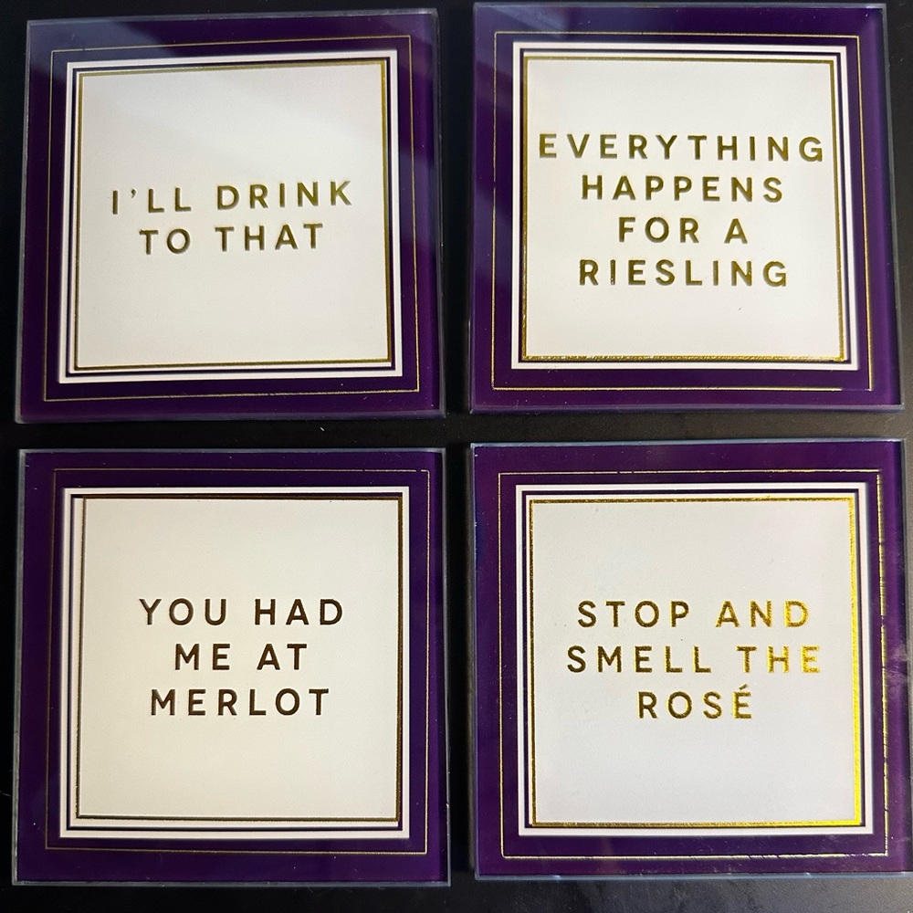 Trina Turk Wine Enthusiast Coasters. Set of 4. NWT 3 3/4” square